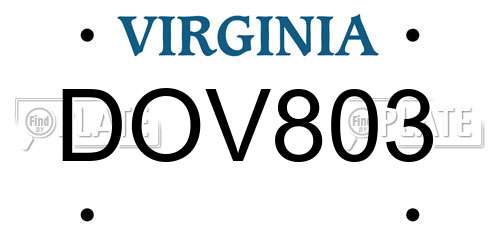 DOV803 Virginia License Plate