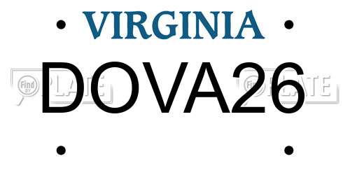 DOVA26 Virginia License Plate