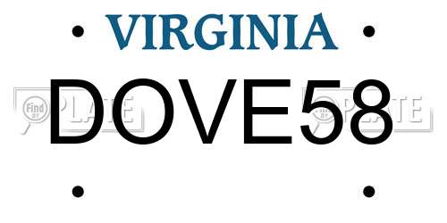 DOVE58 Virginia License Plate