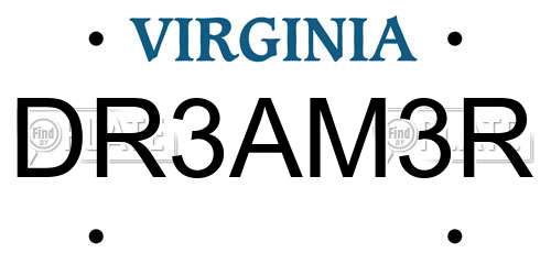DR3AM3R Virginia License Plate