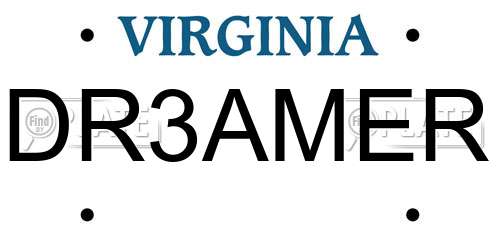 DR3AMER Virginia License Plate