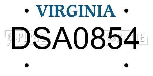 DSA0854 Virginia License Plate