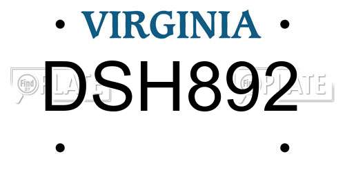 DSH892 Virginia License Plate