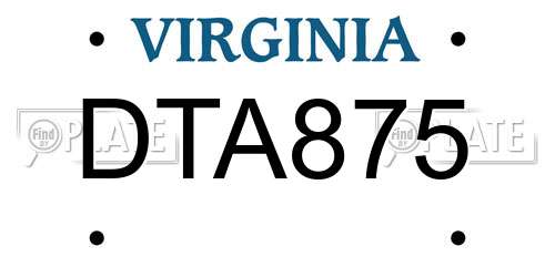 DTA875 Virginia License Plate