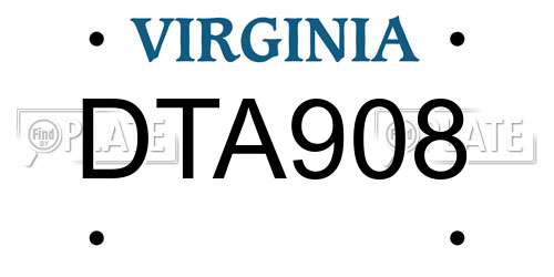 DTA908 Virginia License Plate