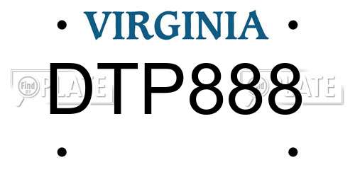 DTP888 Virginia License Plate