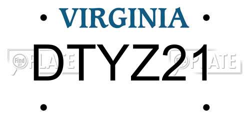 DTYZ21 Virginia License Plate