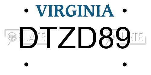 DTZD89 Virginia License Plate