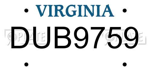 DUB9759 Virginia License Plate