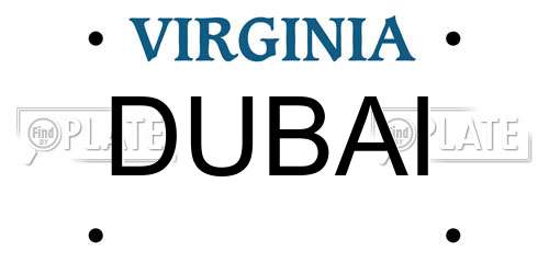 DUBAI Virginia License Plate