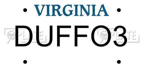 DUFFO3 Virginia License Plate