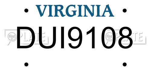 DUI9108 Virginia License Plate