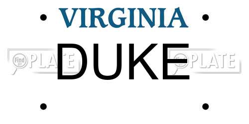 DUKE Virginia License Plate