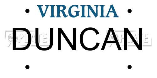 DUNCAN Virginia License Plate