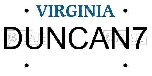 DUNCAN7 Virginia License Plate
