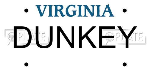 DUNKEY Virginia License Plate