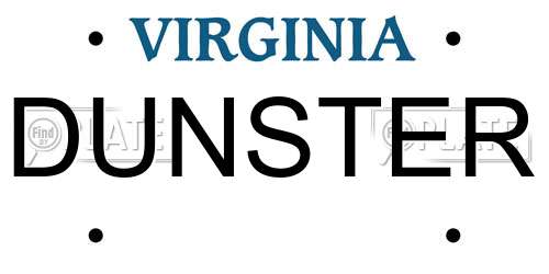 DUNSTER Virginia License Plate