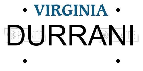 DURRANI Virginia License Plate