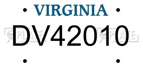 DV42010 Virginia License Plate