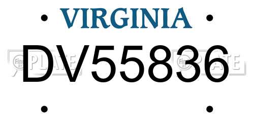 DV55836 Virginia License Plate