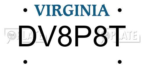 DV8P8T Virginia License Plate