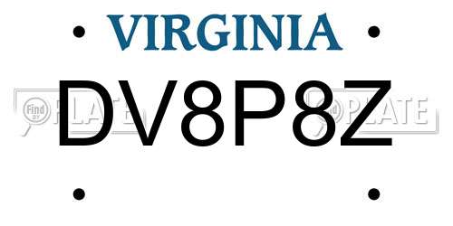 DV8P8Z Virginia License Plate