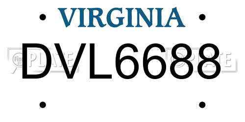 DVL6688 Virginia License Plate