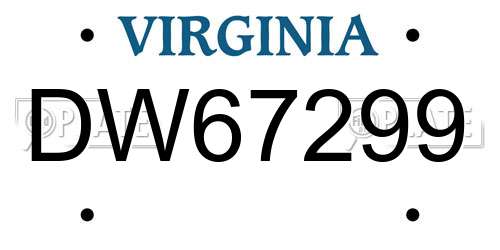 DW67299 Virginia License Plate