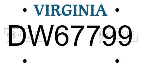 DW67799 Virginia License Plate
