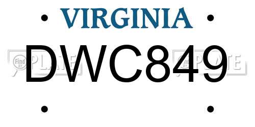 DWC849 Virginia License Plate