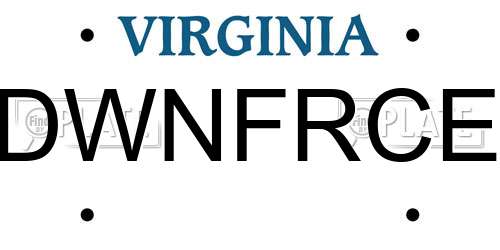 DWNFRCE Virginia License Plate