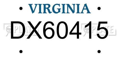 DX60415 Virginia License Plate