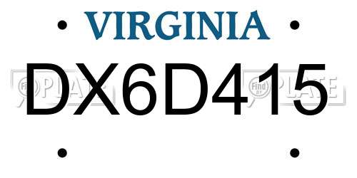 DX6D415 Virginia License Plate