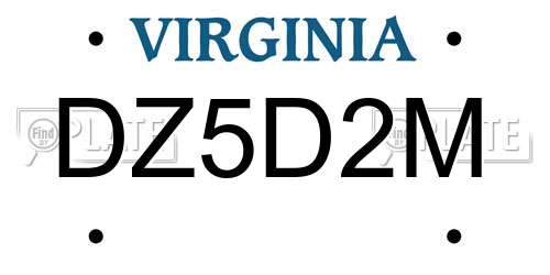 DZ5D2M Virginia License Plate
