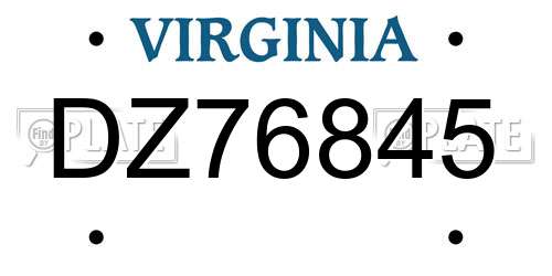 DZ76845 Virginia License Plate