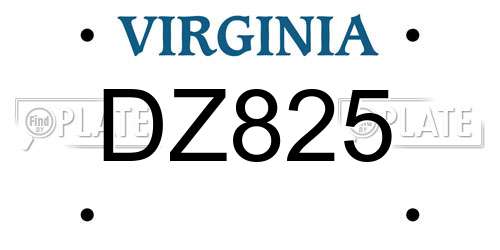 DZ825 Virginia License Plate