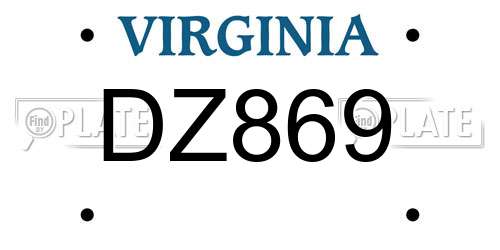 DZ869 Virginia License Plate