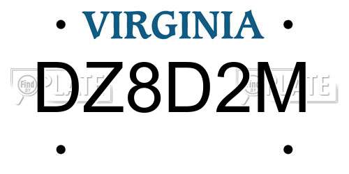 DZ8D2M Virginia License Plate