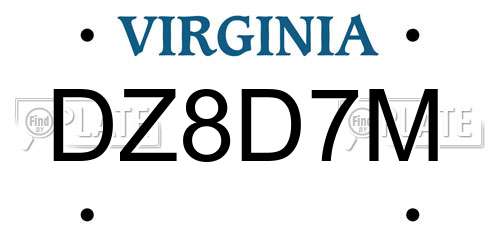 DZ8D7M Virginia License Plate