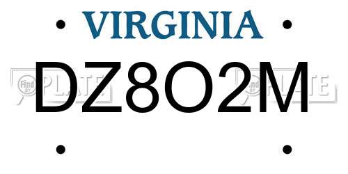 DZ8O2M Virginia License Plate