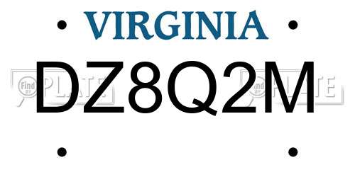 DZ8Q2M Virginia License Plate