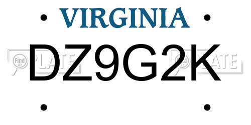 DZ9G2K Virginia License Plate