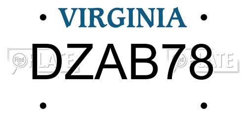 DZAB78 Virginia License Plate
