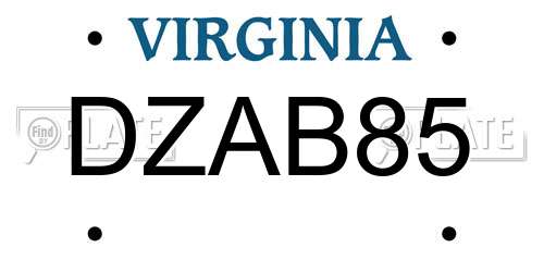 DZAB85 Virginia License Plate