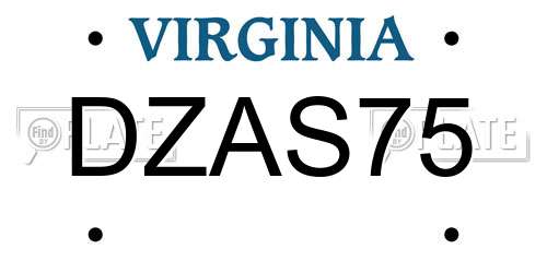 DZAS75 Virginia License Plate
