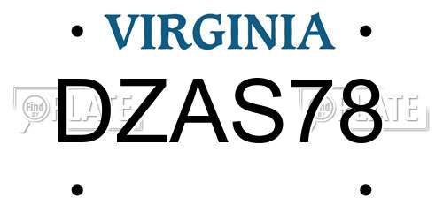 DZAS78 Virginia License Plate