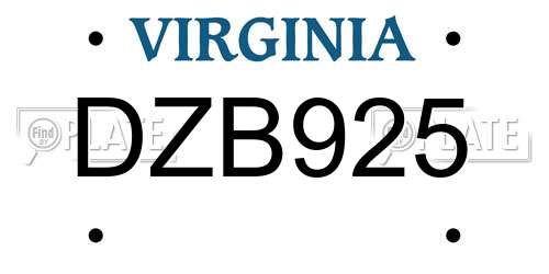 DZB925 Virginia License Plate