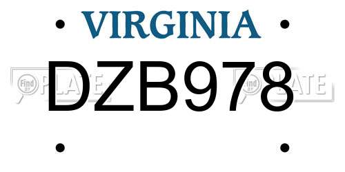 DZB978 Virginia License Plate