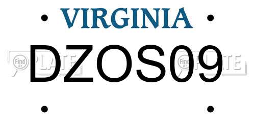 DZOS09 Virginia License Plate