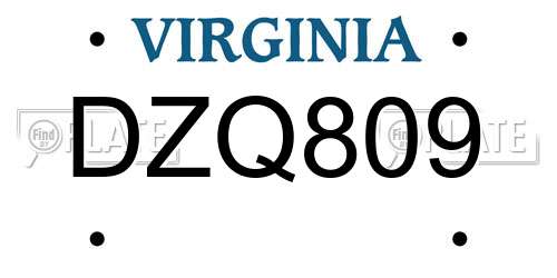 DZQ809 Virginia License Plate